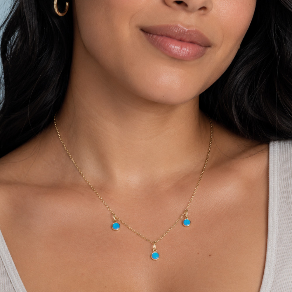 15″ + 2.25″ 14/20 Gold Filled Blue Opal Charm Necklace