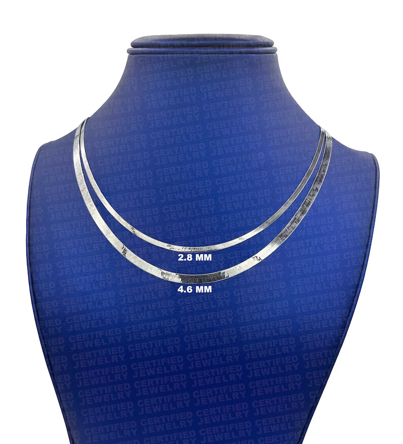 Solid 14K White Gold Herringbone Necklace Chain Real Gold