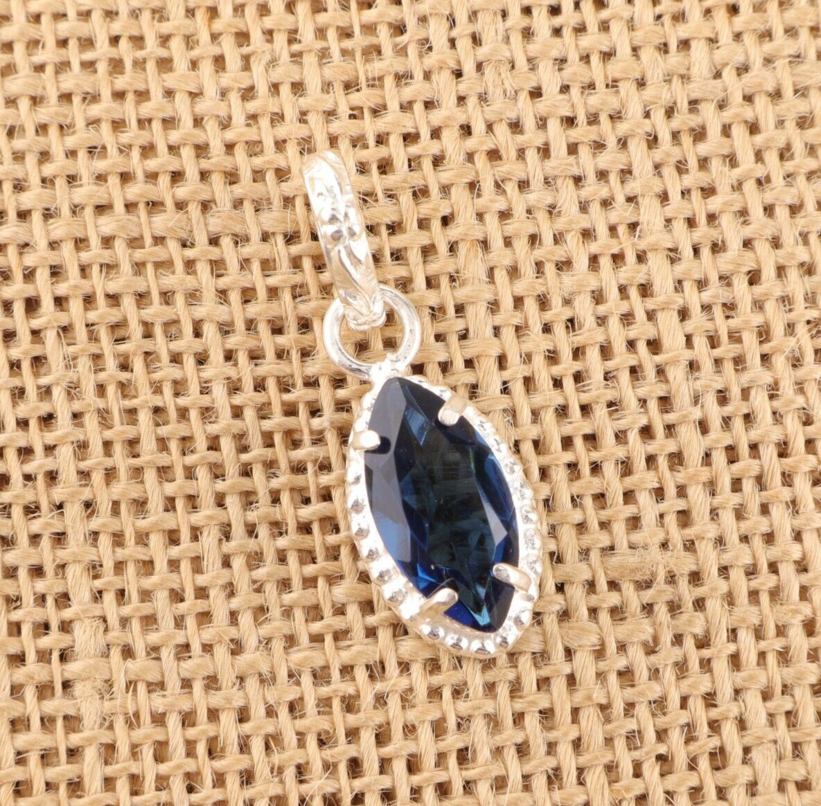 925 Sterling Silver Jewelry Natural London Blue Topaz Gemstone Pendant 1.2″ GG