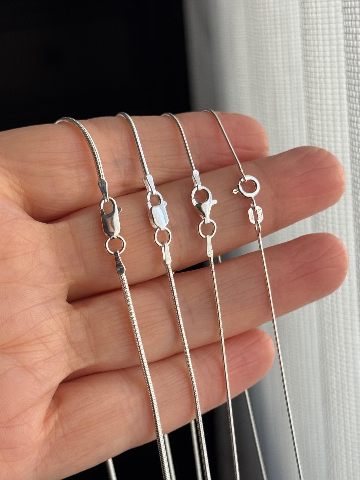925 Sterling Silver (0.7mm – 0.9mm – 1.2mm – 1.5mm) Snake Chain for Women Men