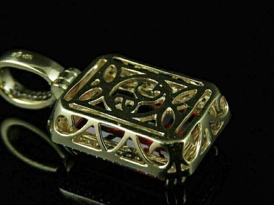2Ct Emerald Cut Lab Created Red Ruby Pendant 14K Yellow Gold Plated Free Chain