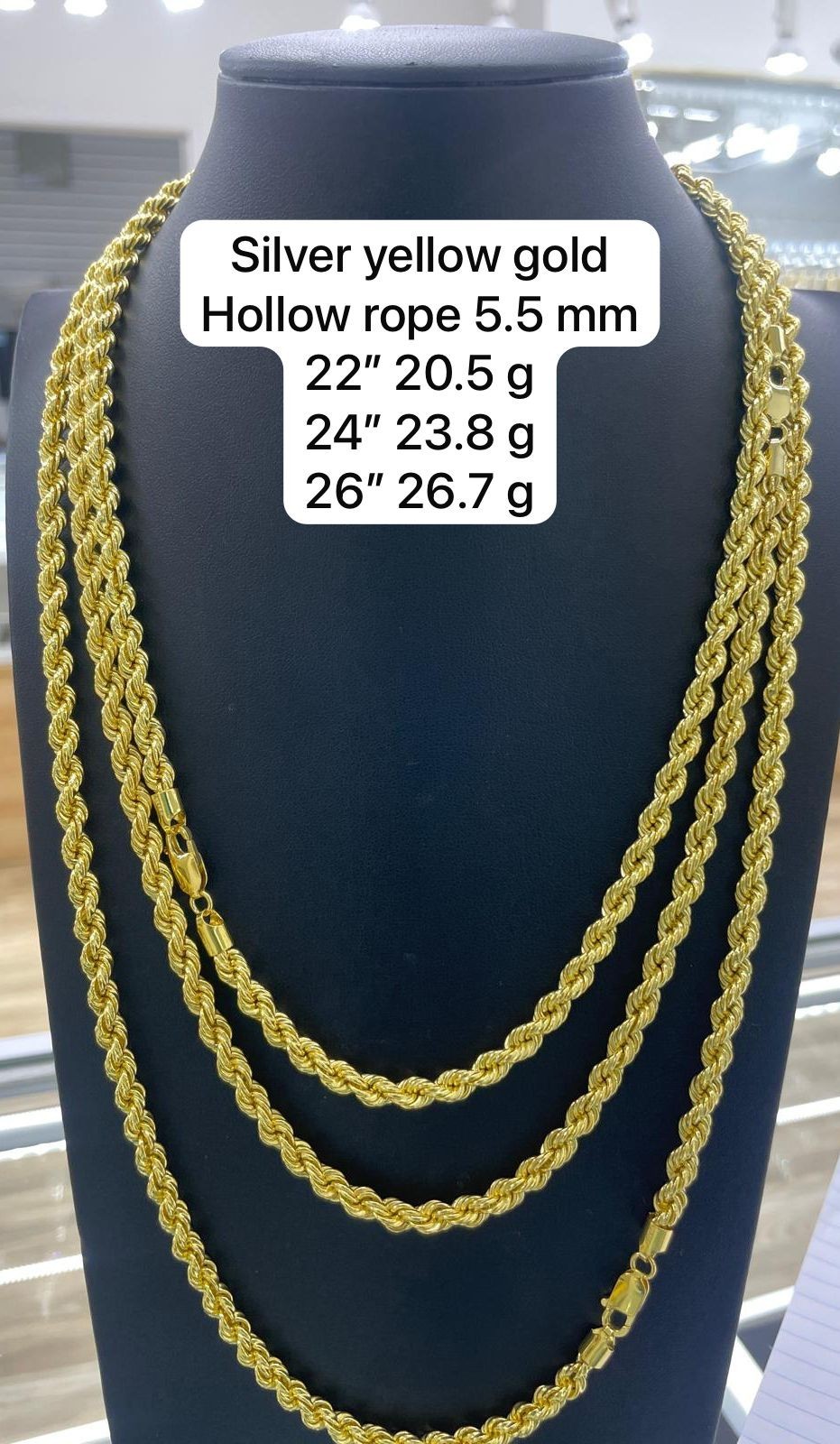 5.5mm 14K Gold Plated Hollow Rope Chain Necklace for Men & Women