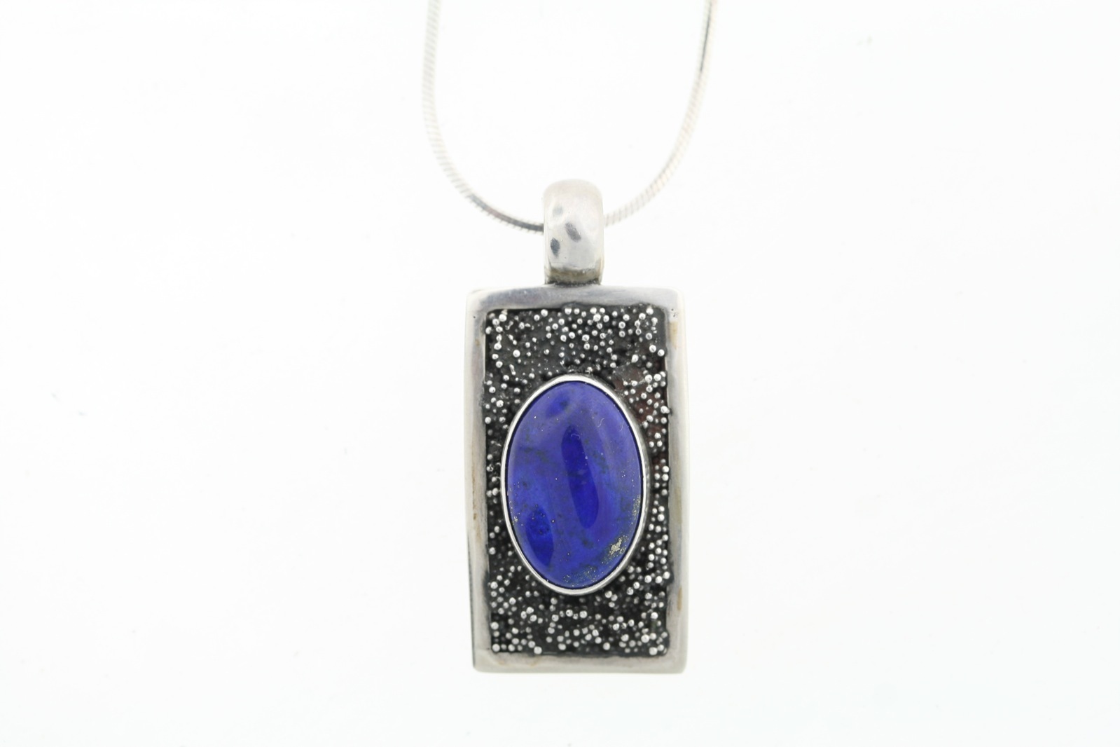 German .835 Silver Oval Blue Lapis Lazuli Pendant Necklace 