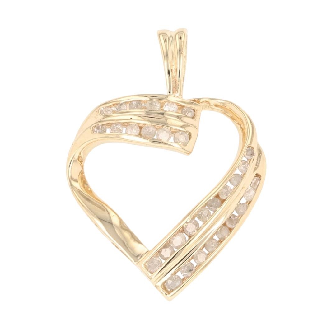 .32ctw Diamond Channel-Set Open Heart Shaped Pendant No Chain 10k Yellow Gold
