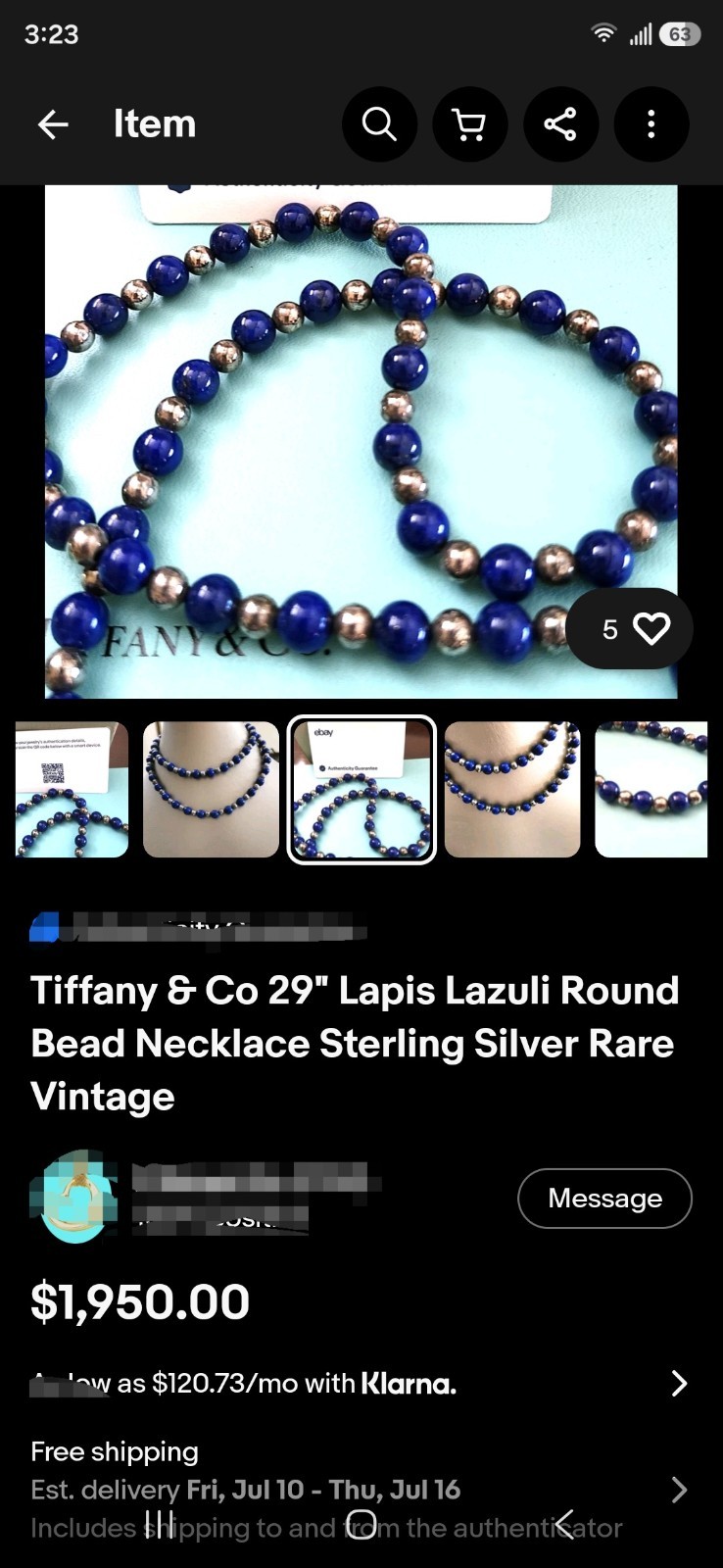 RARE Tiffany &Co Lapis Lazuli 29IN Long Necklace