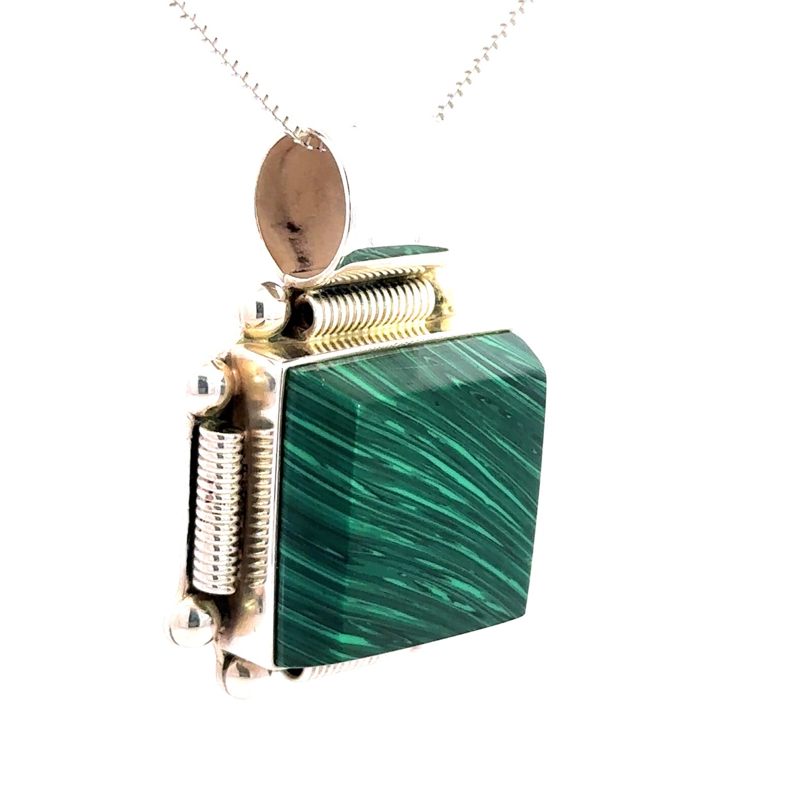 Sterling Silver Malachite Pendant (1 1/8 x 1 1/2 Inch)