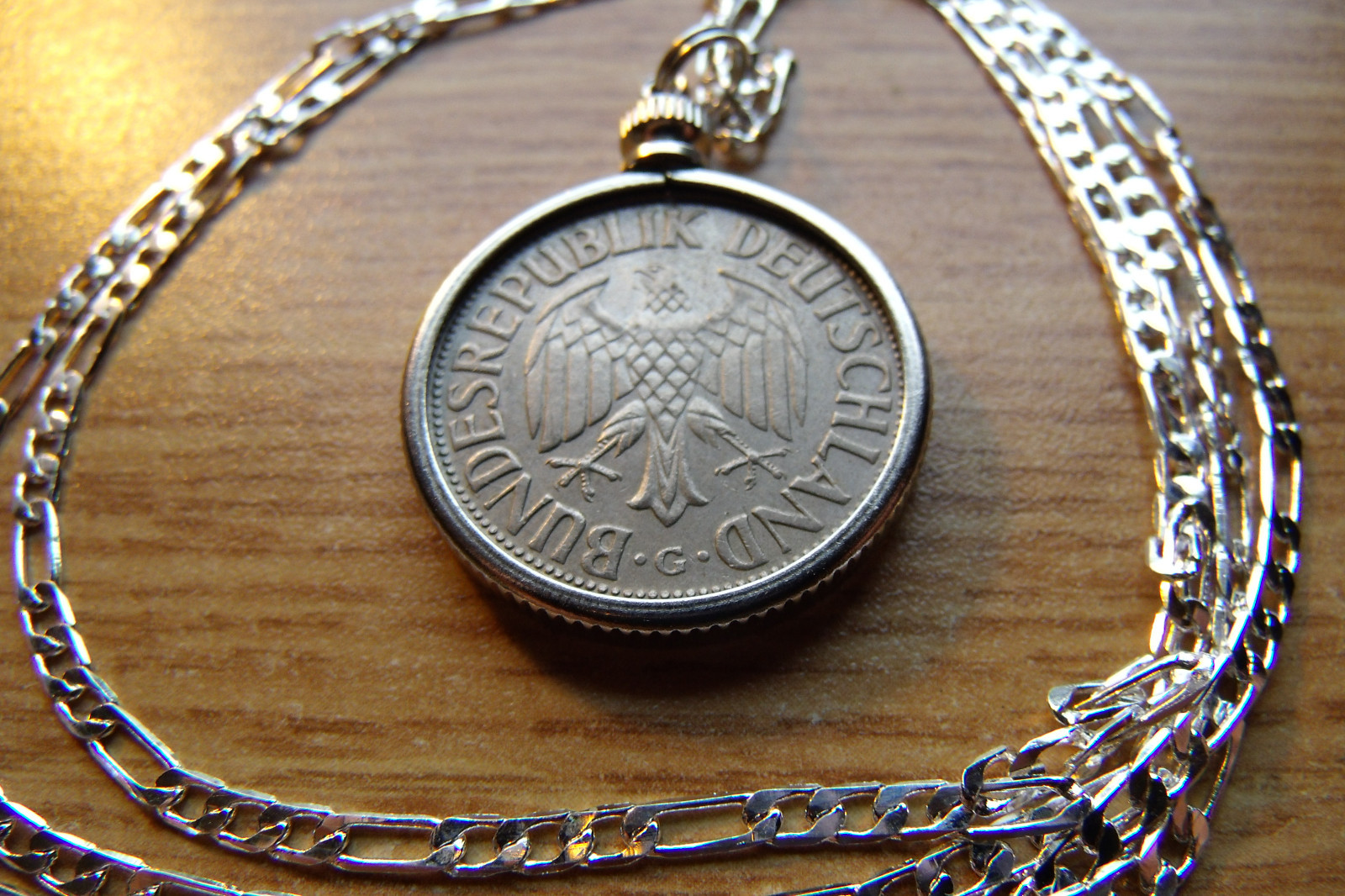 1950 German Deutsche Mark Classic Eagle Coin Pendant 18″ .925 Silver Italy Chain