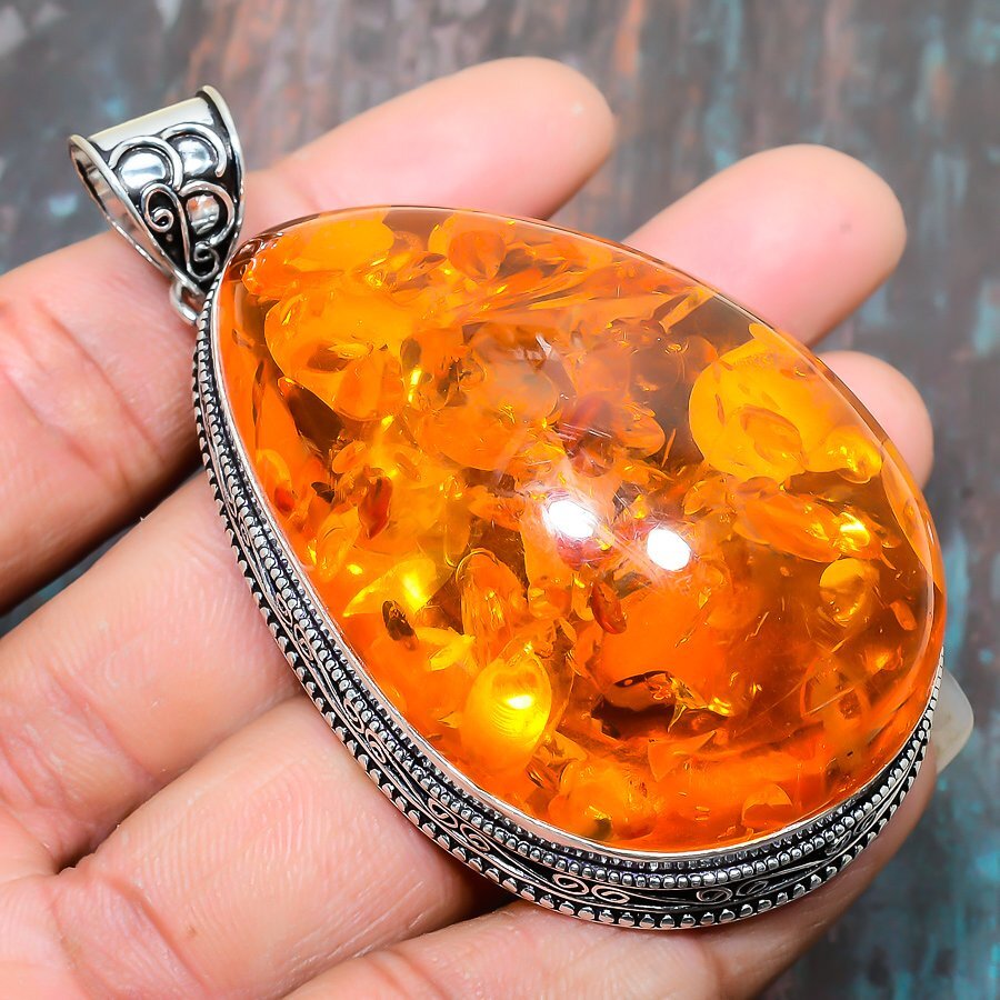 Baltic Amber Gemstone Handmade Jewelry Pendant 2.88″ q610