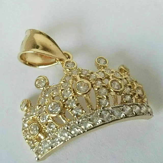 2Ct Round Cut Real Moissanite Custom Crown Wedding Pendant 14KYellow Gold Plated