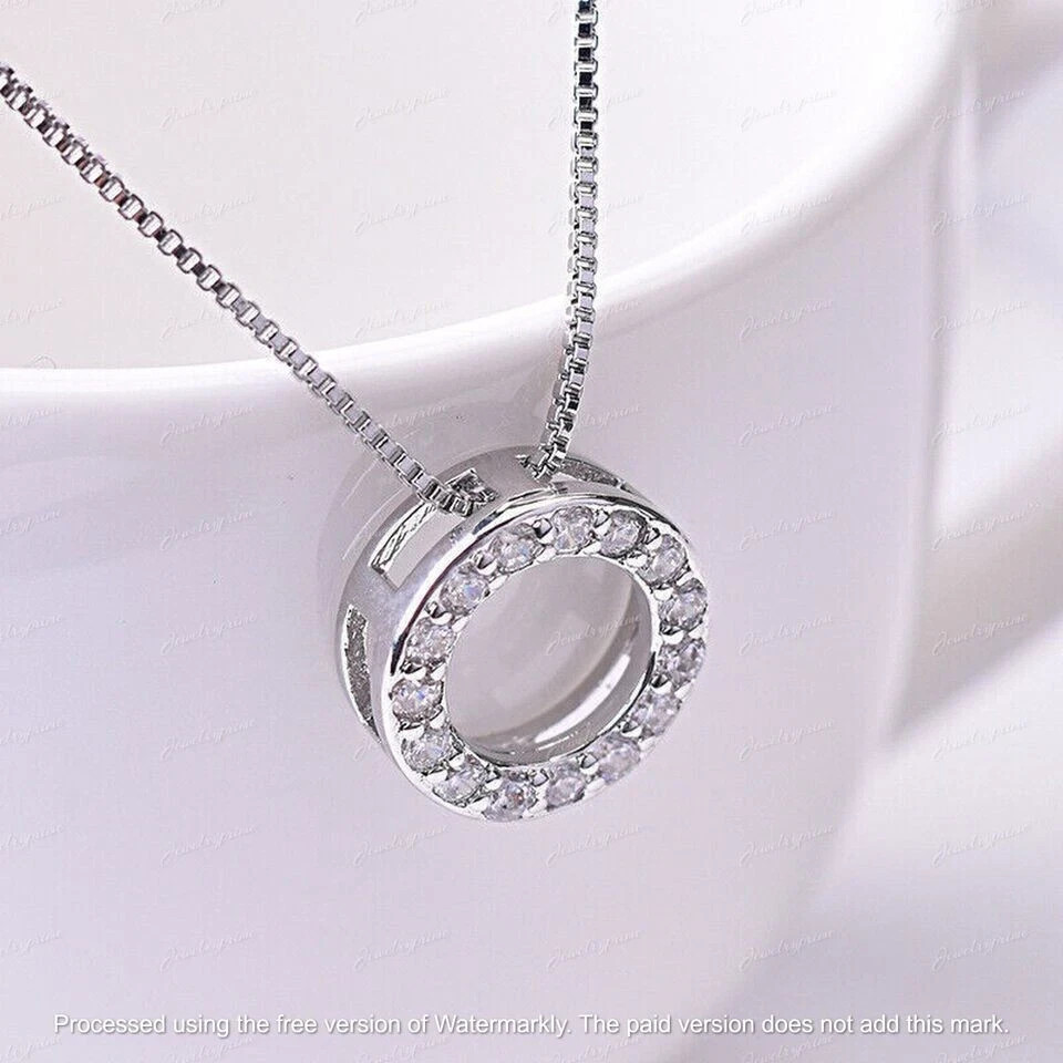 2Ct Round Cut Lab Created Diamond Necklace Circle Pendant 14k White Gold Finish
