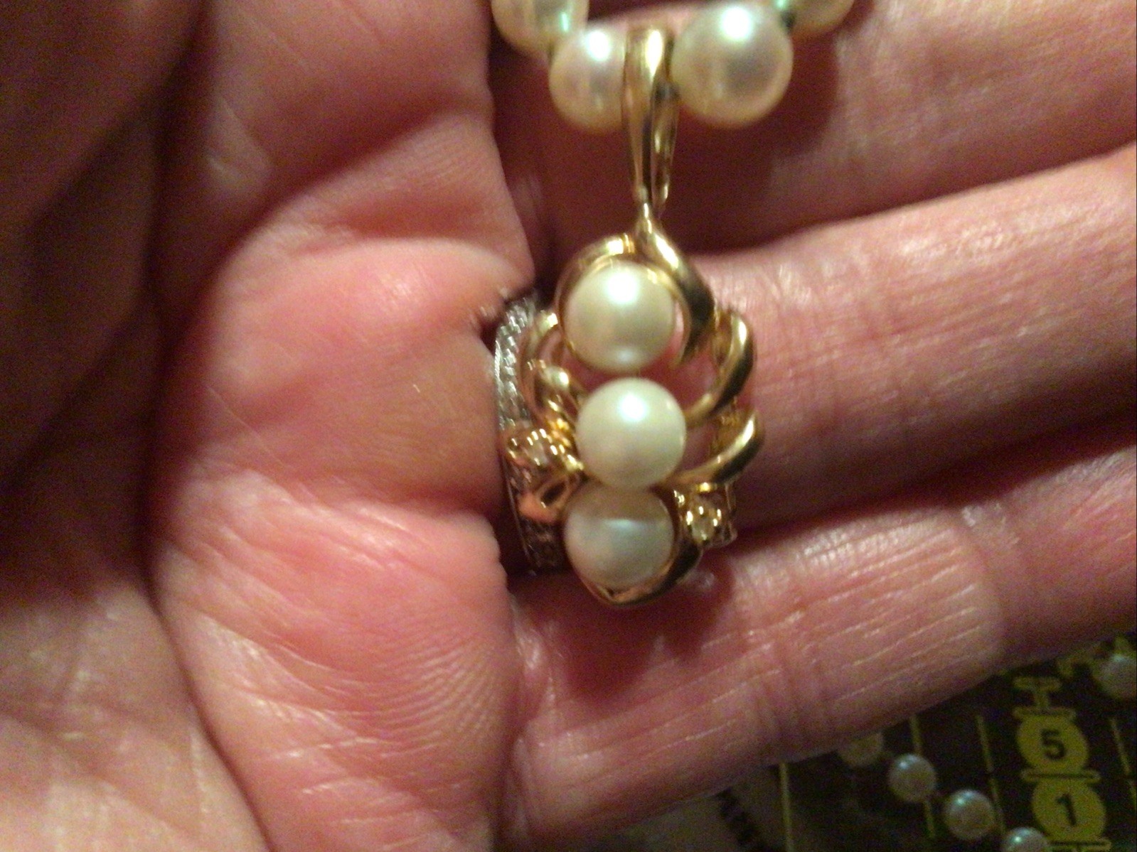 14k Gold Pearl Diamond Charm Pendent Enhancer Pearls Heavy 3.4 Grams