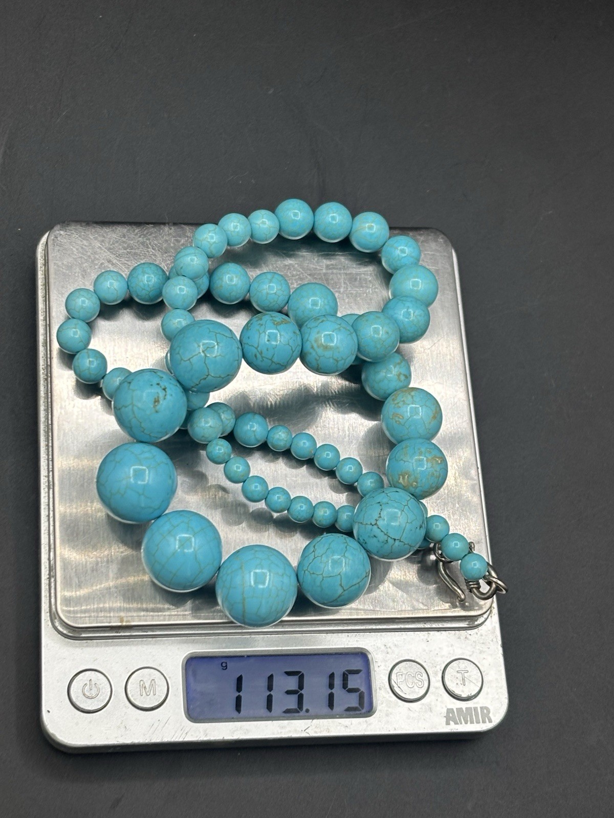 Sterling Silver Turquoise Graduate Beaded Necklace 113 Grams