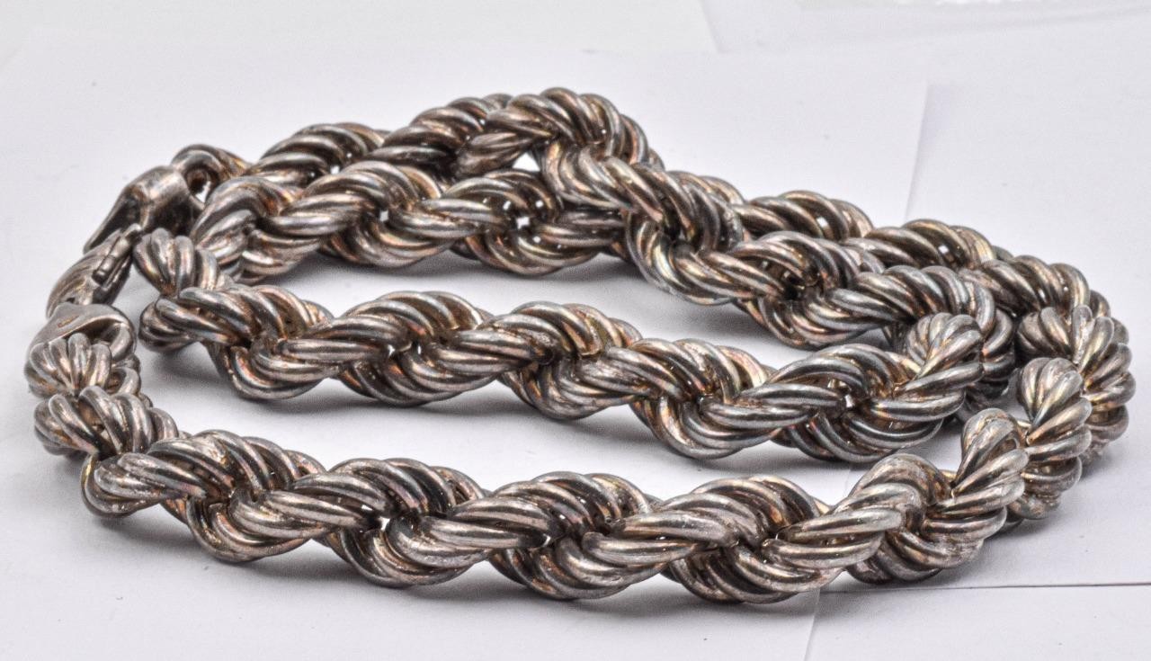 Vint. Sterling Silver Italy 13mm thick 23.5″ long HUGE Solid Rope chain Necklace