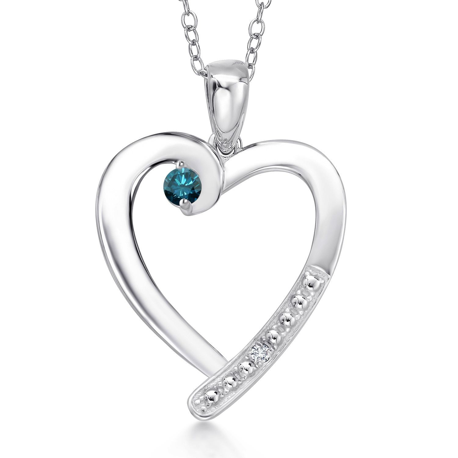 0.17 Ct Round Blue Diamond White Diamond 925 Sterling Silver Pendant