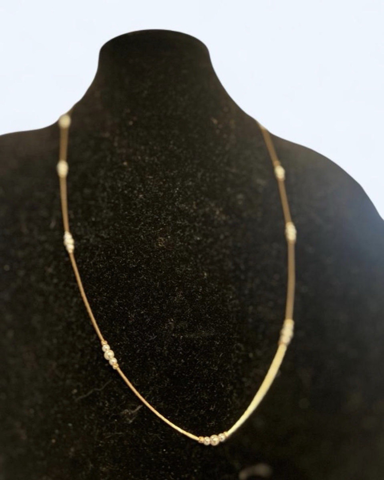 Yellow Gold Diamond Station Snake Chain Necklace Korea signed vintage jewlery