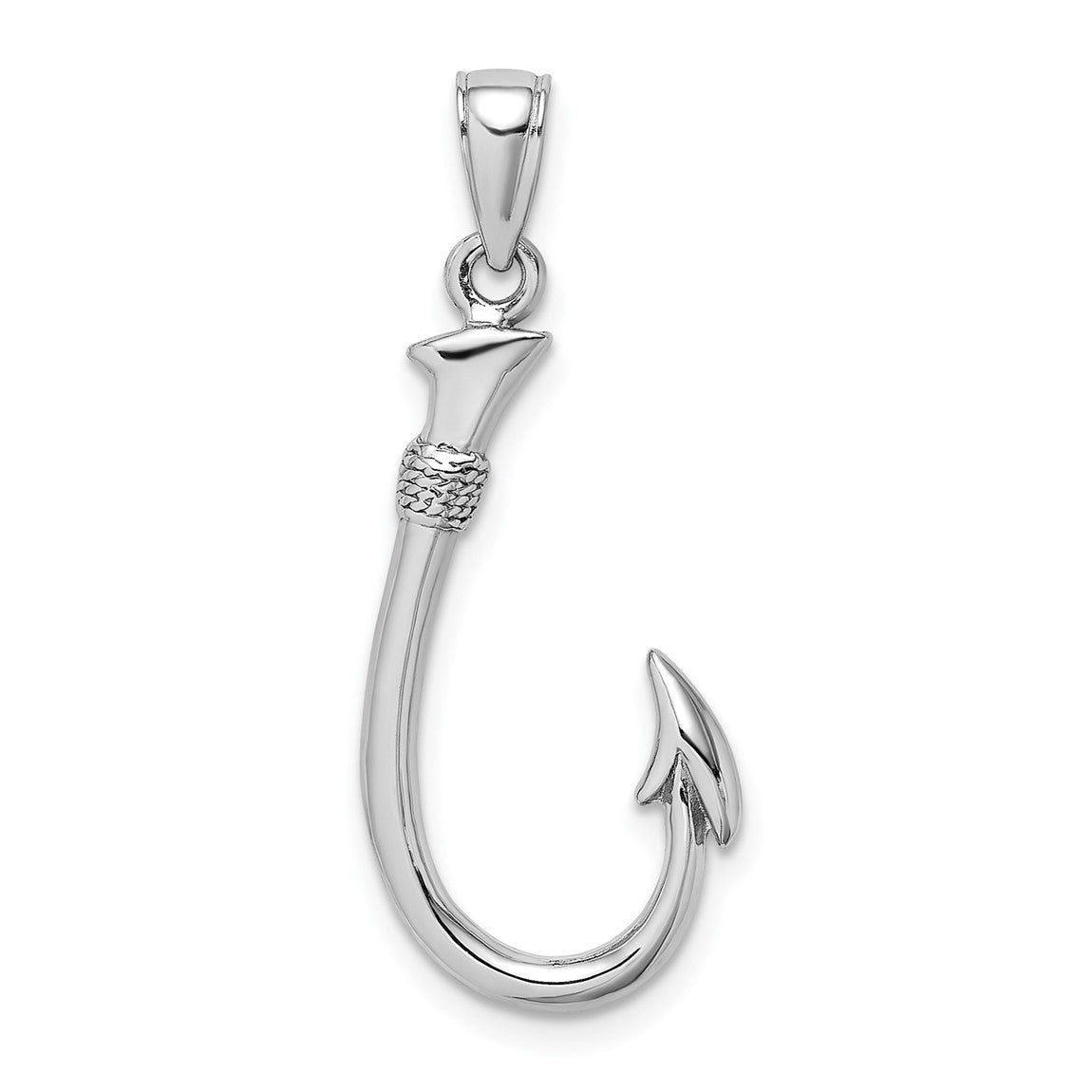 14k White Gold 3-D Fish Hook Pendant
