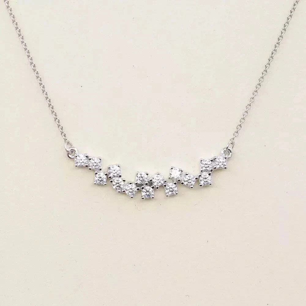 1.50 Ct Real Moissanite 14K White Gold Plated Cluster Curved Pendant Necklace