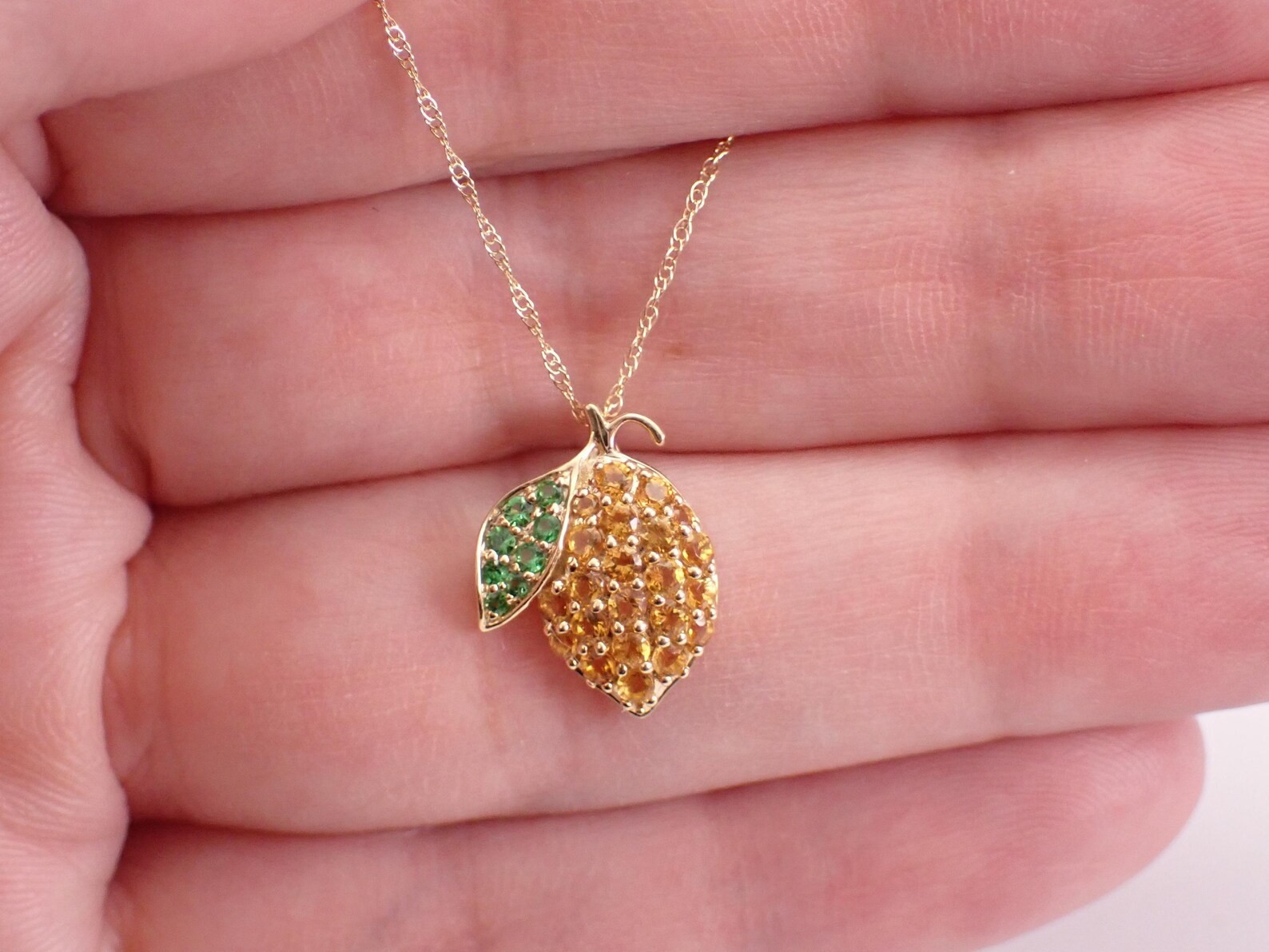 2 Ct Lab Created Citrine Lemon Charm Pendant Necklace 14K Yellow Gold Plated