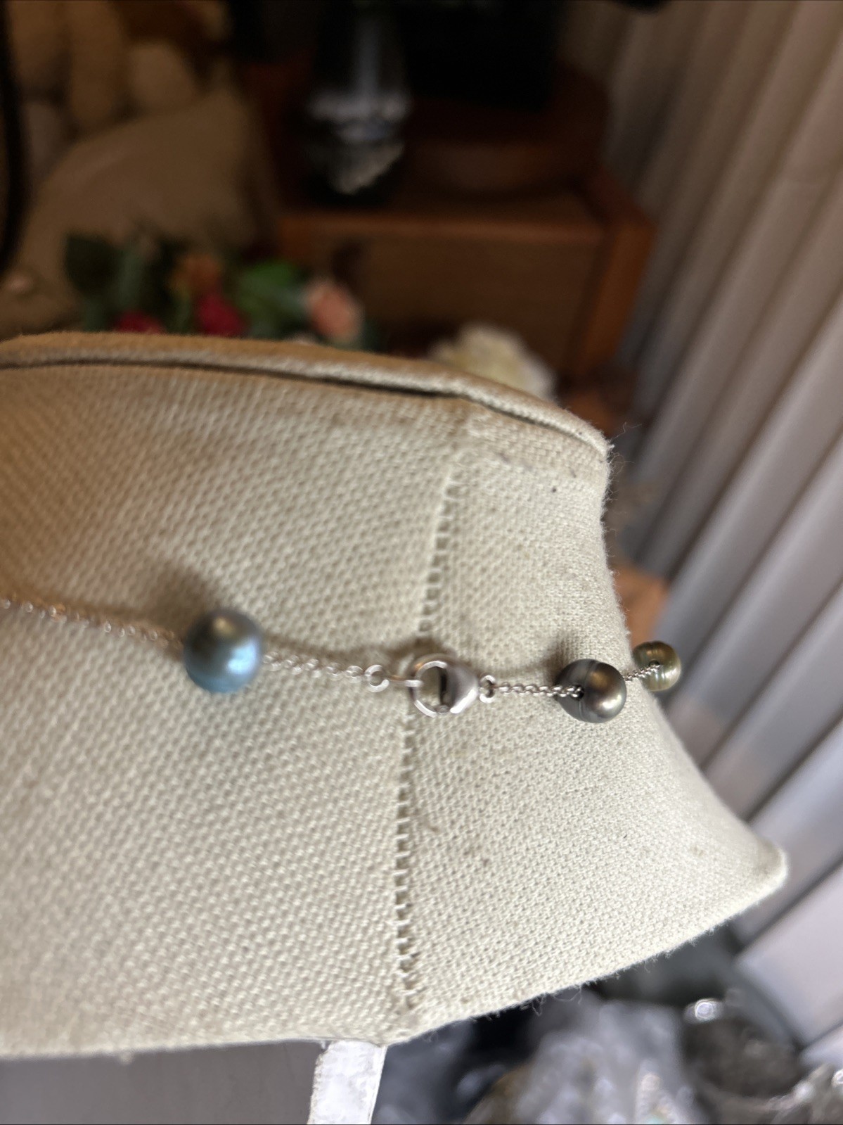 32. HONORA Sterling 925 Peacock Green Blue Pearl Station Necklace 36″, 26.7g