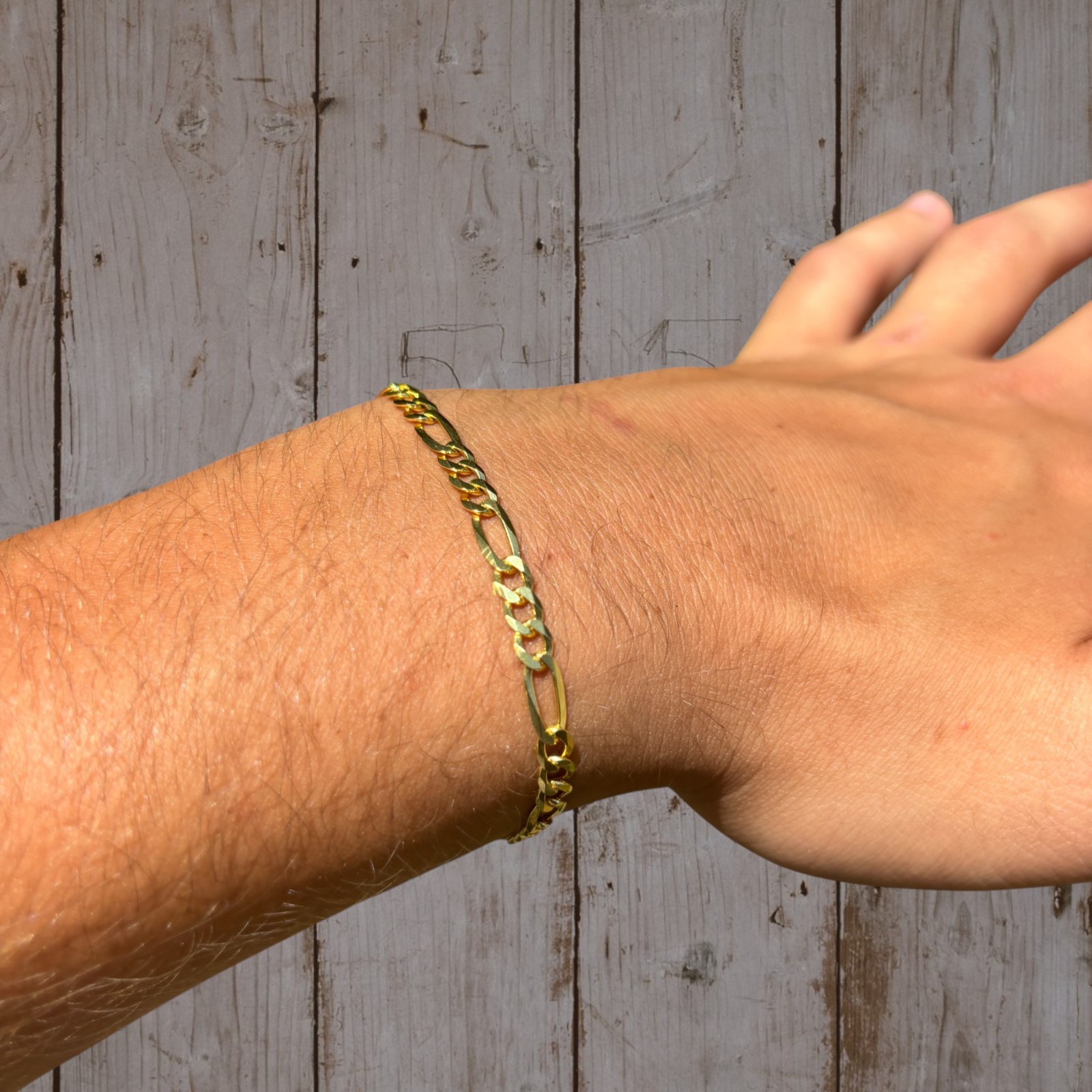 4mm Figaro Bracelet Link – Real Solid 925 Sterling Silver Or 14k Gold Vermeil