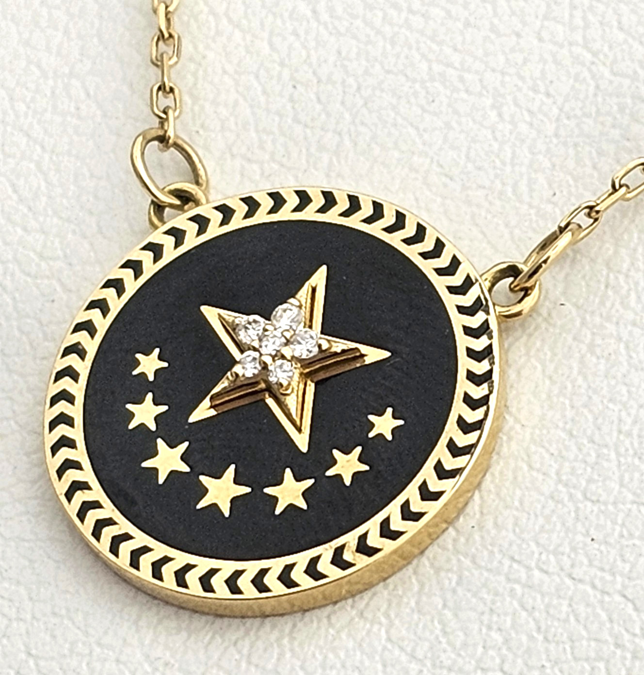 18K Gold FoundRae Strength Diamond Talisman Pendant Necklace 7 Stars Enamel