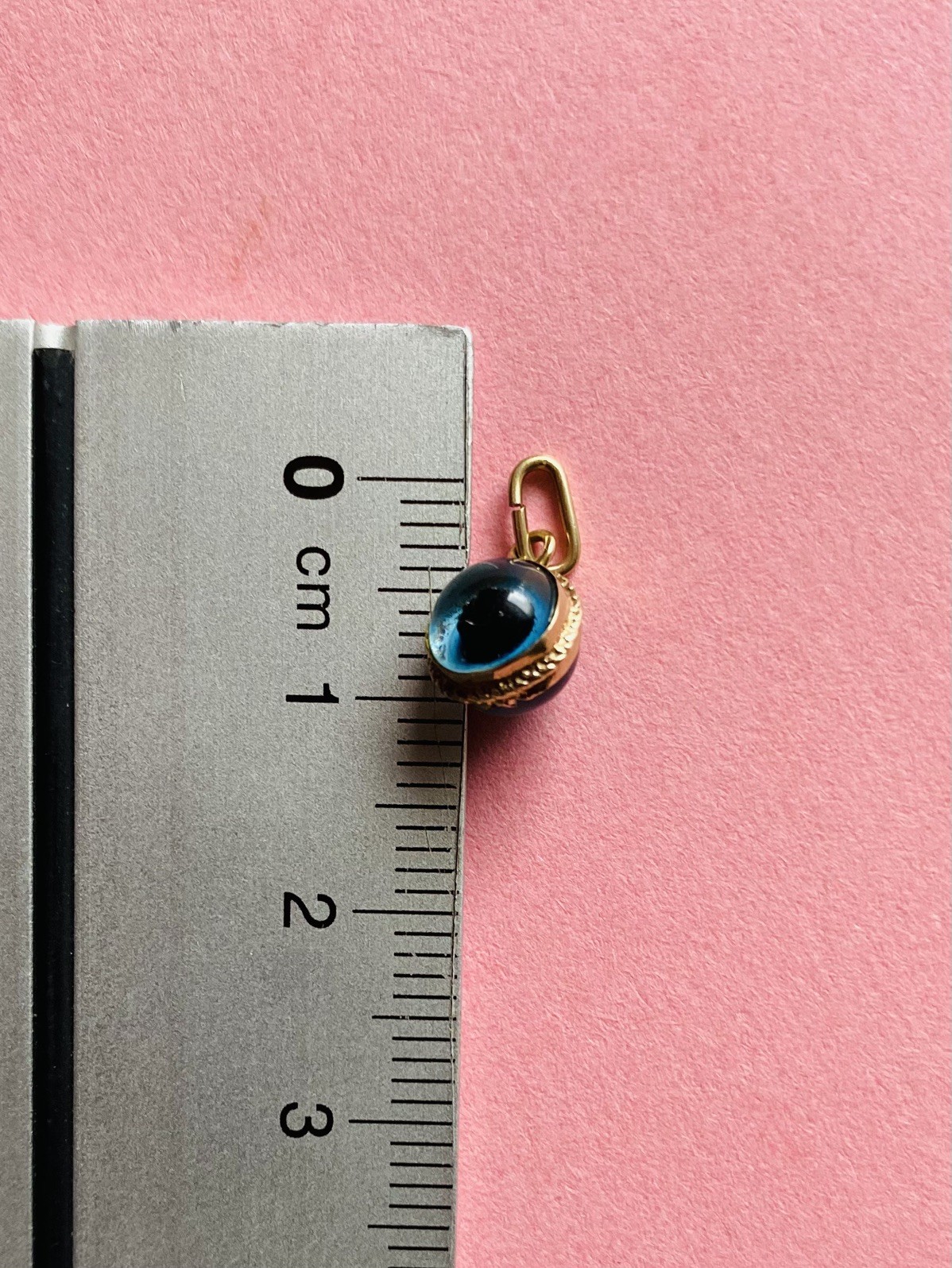 Evil Eye Blue Glass 10K Yellow solid gold charm Pendant