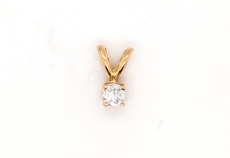 Diamond Solitaire Pendant Necklace .10ct Mined Round Brilliant 14K Yellow Gold