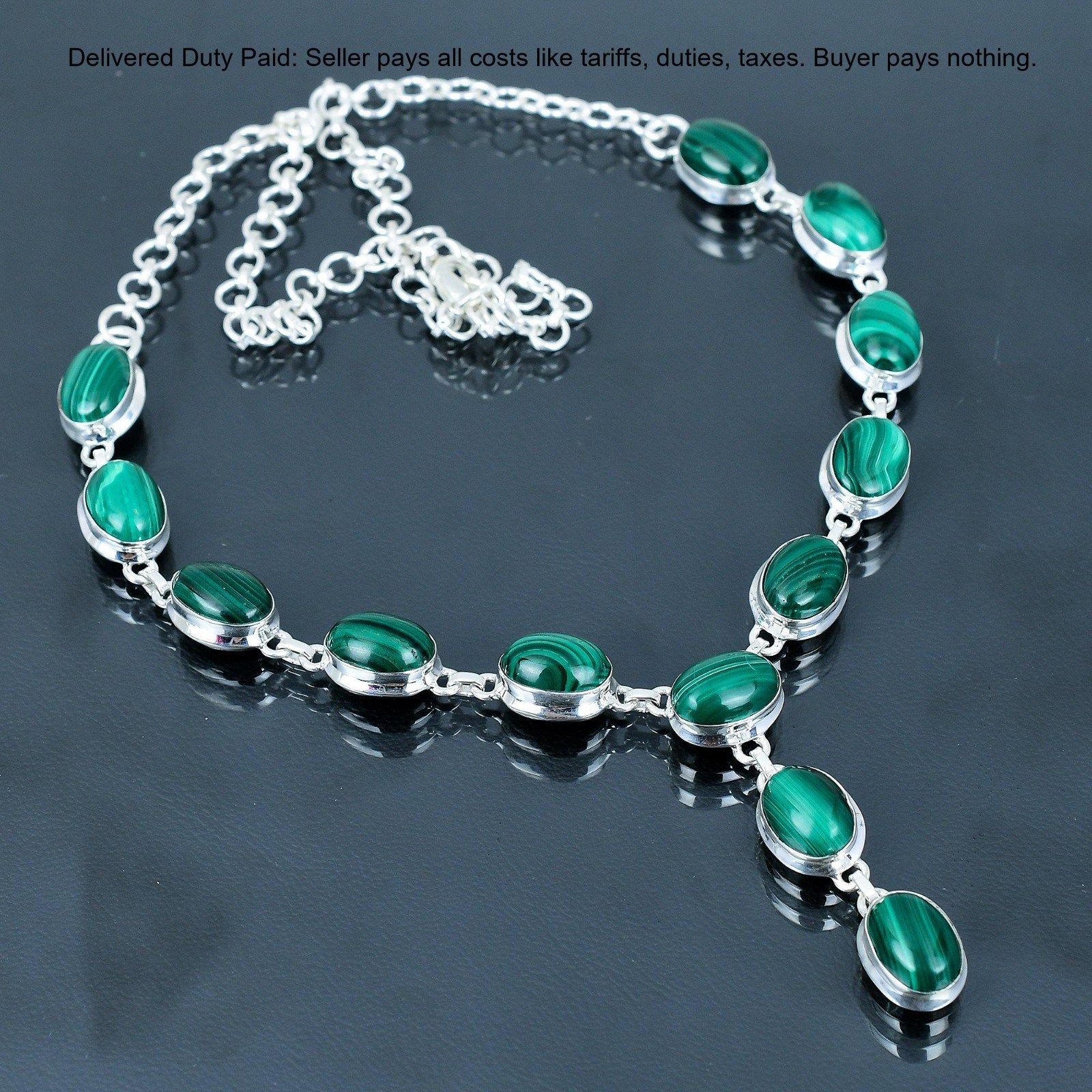 Christmas Deal 925 Silver Malachite Gemstone Elegant Chain Engagement Necklace