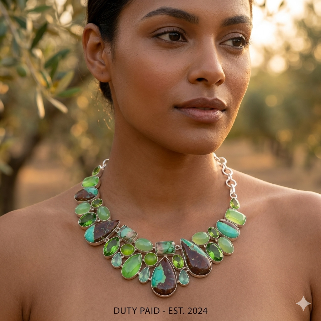 925 Silver Genuine Austrlian Chrysophrase Peridot Boho Chain Daughter Necklace