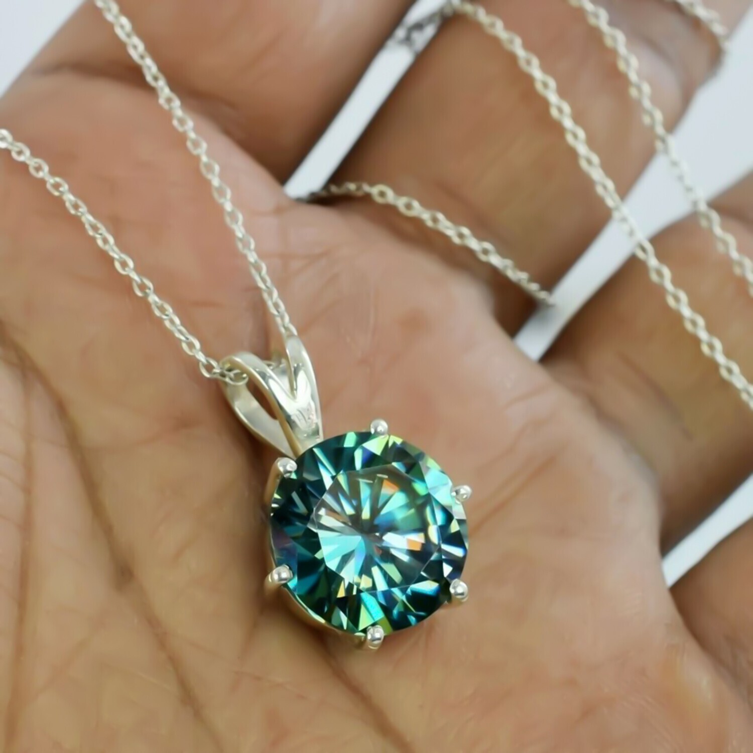 6.80 Ct Blue Diamond Pendant in 925 Silver Certified Christmas Gift Jewelry