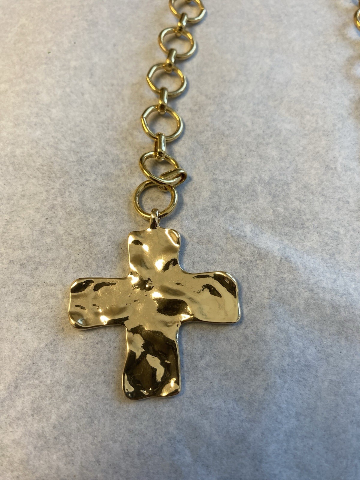 Chunky Cross Necklace 18K Gold Layered Hammered Jewelry Statement Pendant NWT US