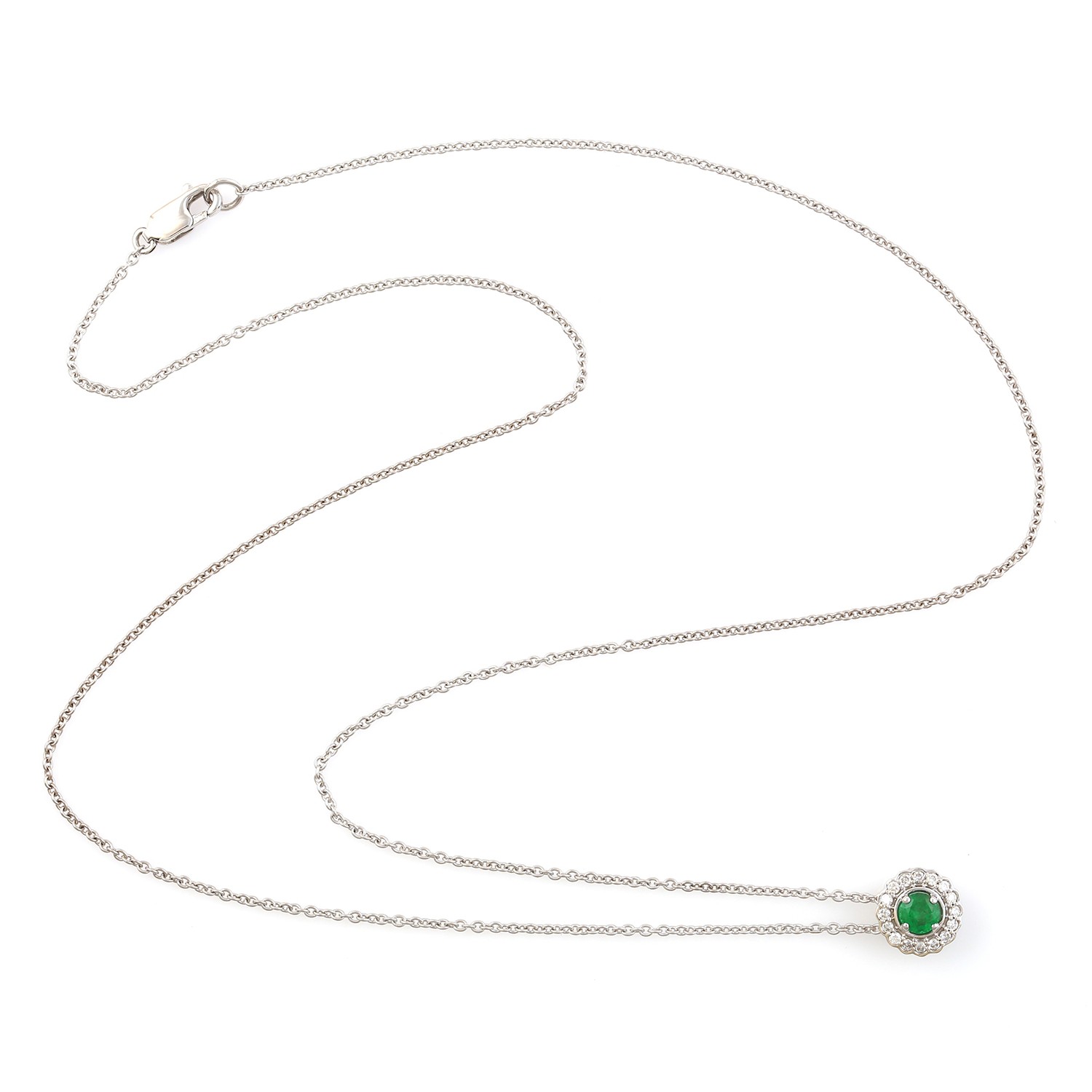 Birthday Gift Oagon Pendant Natural Emerald & Diamond 14k Gold Necklace