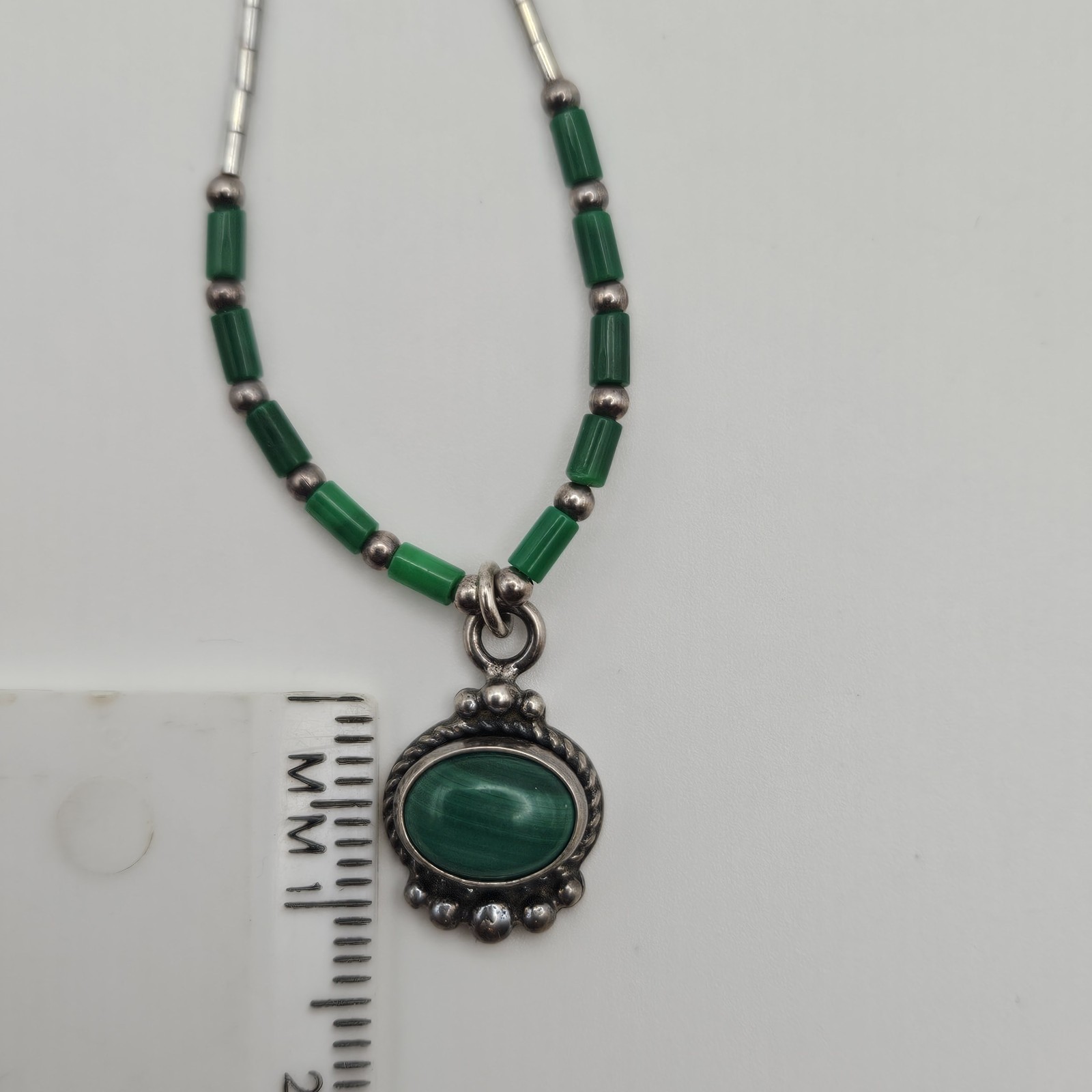 925 Sterling Silver Malachite Liquid Silver Southwestern Boho Necklace