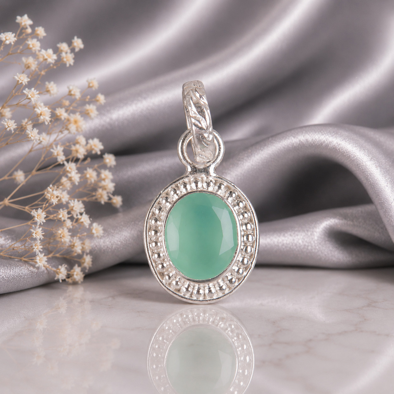 Aqua Chalcedony Gemstone 925 Sterling Silver Necklace Pendent1.20″ Gift For Wife