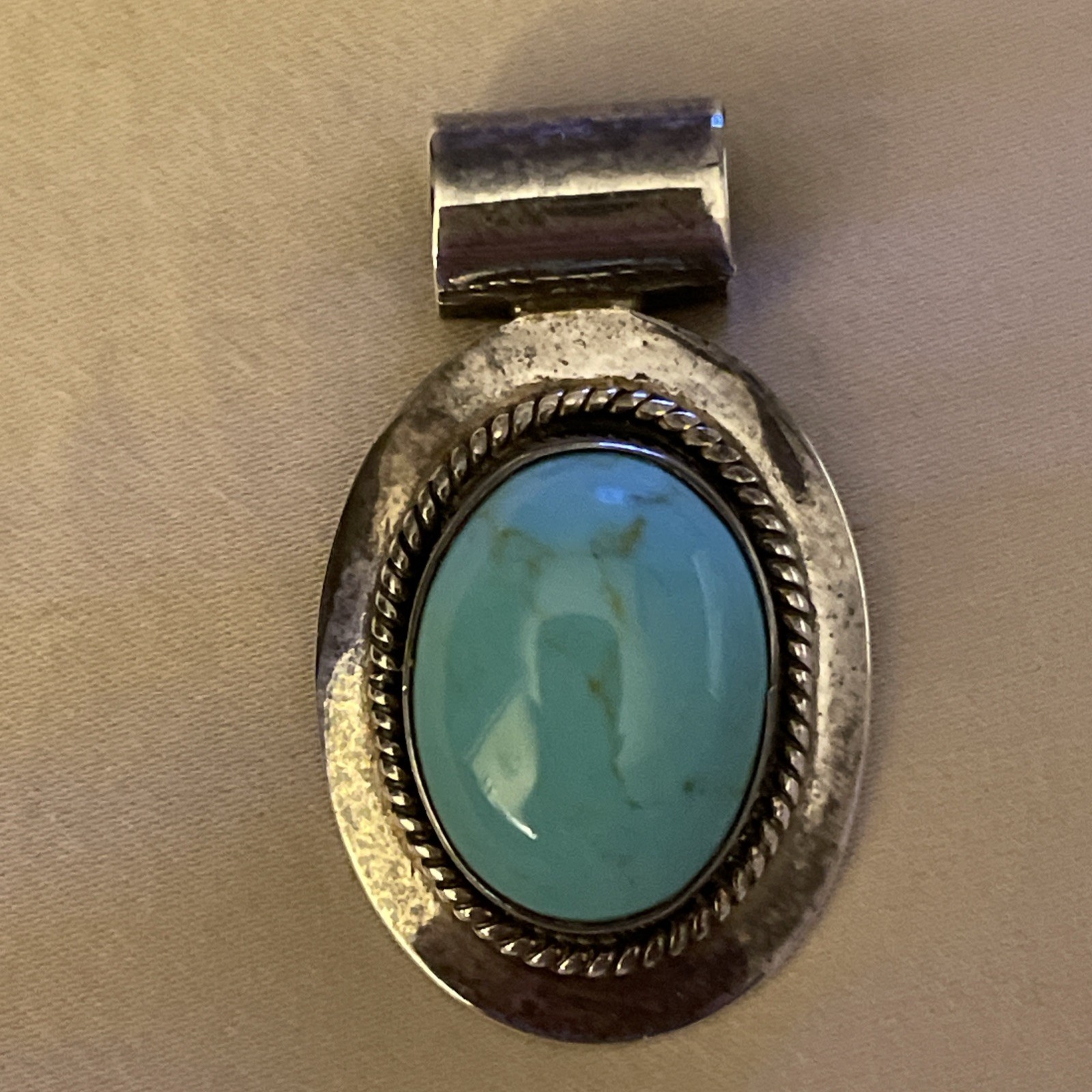 ATI Mexico Turquoise Oval Shaped Sterling .925 Slide Pendant