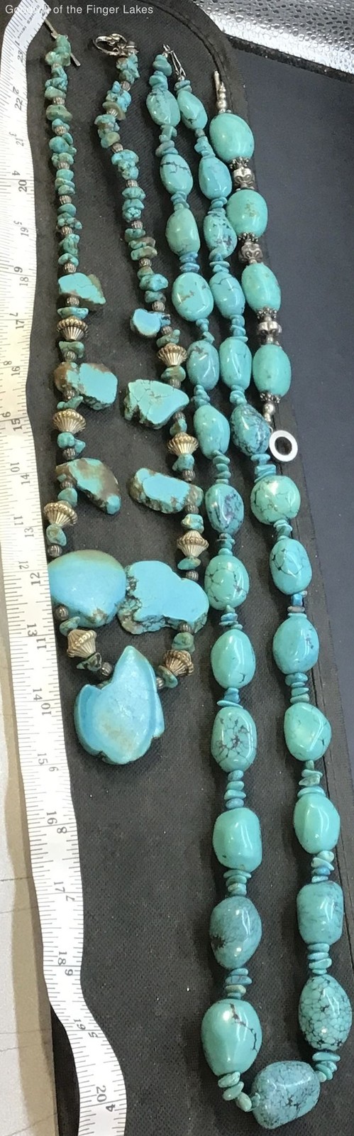 Silver Tone Large Stone Style Two Necklaces & One Bracelet (See Test Photos)