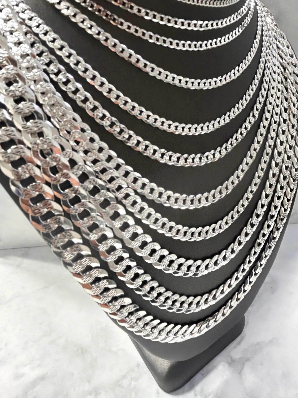 Solid 925 Sterling Real Italian Silver Cuban link Chain Necklace Men and Women