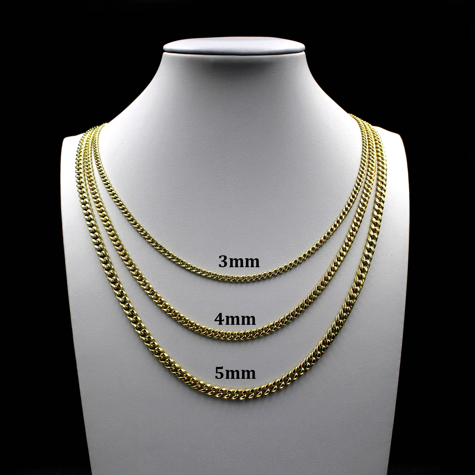 Real 10K Yellow Gold 3mm 4mm 5mm Miami Cuban Link Chain Necklace 16″-26″