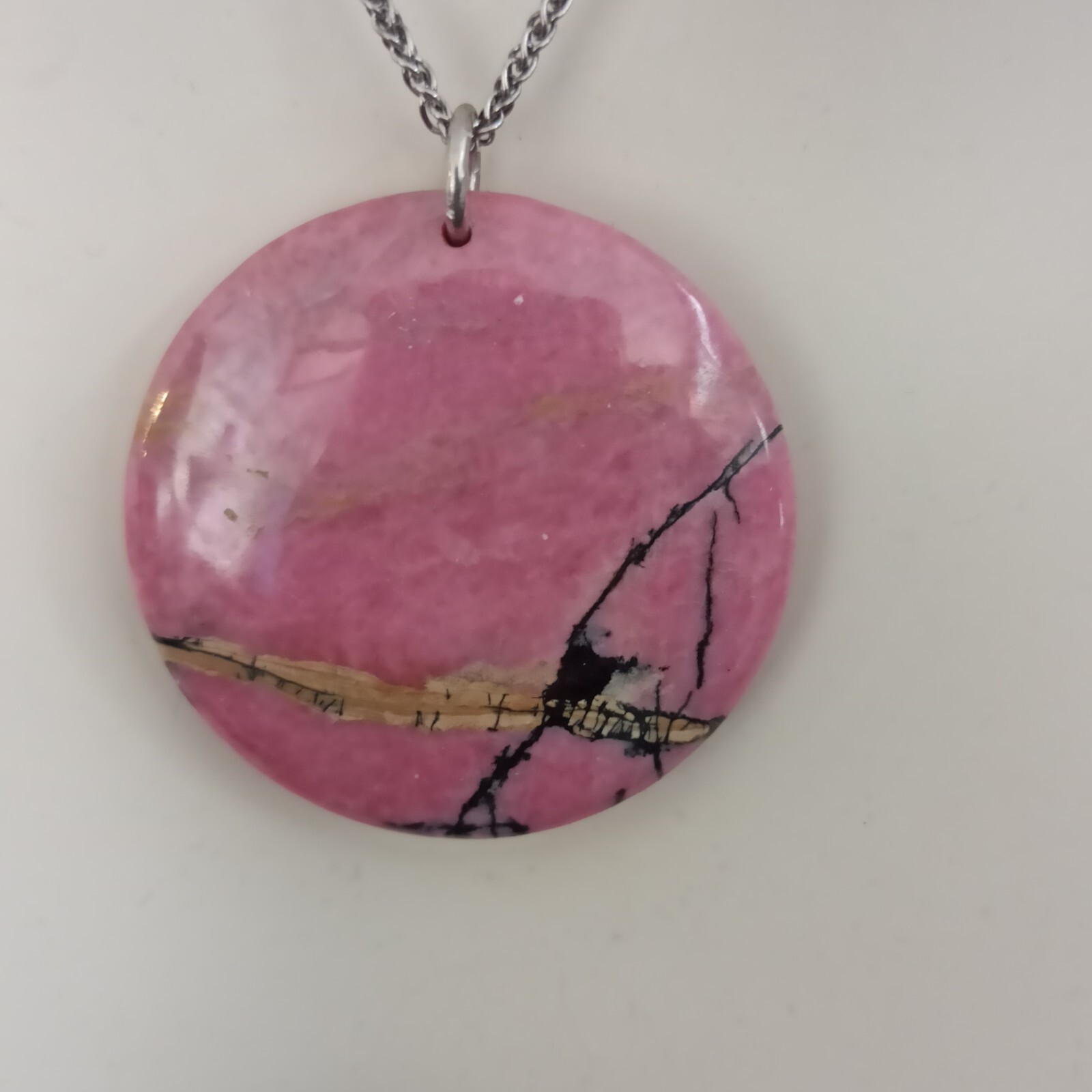 Natural Stone Pendant Sterling Silver Necklace Huge Natures Abstract Art Pink