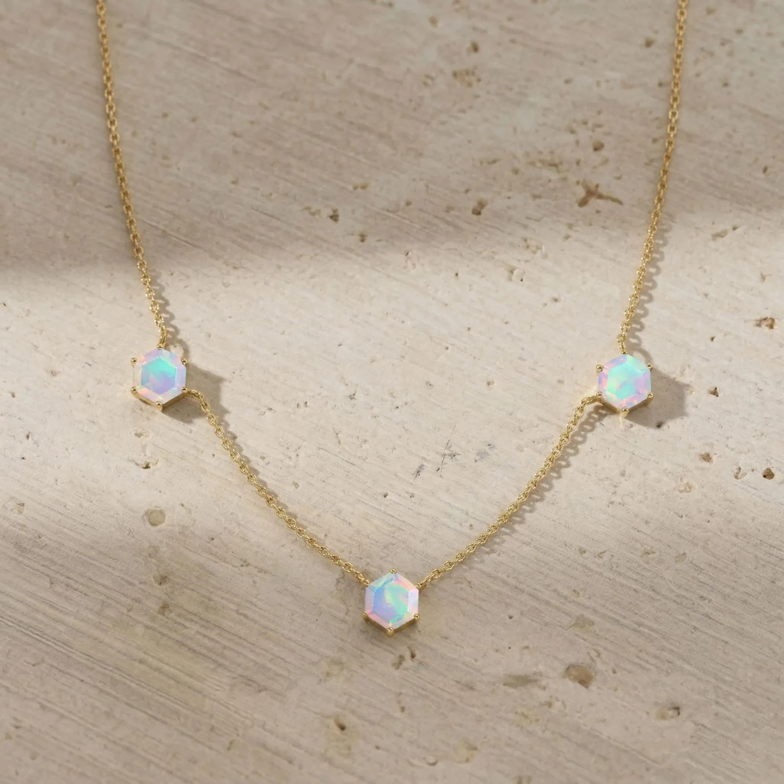 White Opal Station Necklace, Bridesmaids Gifts, Minimalist Silver Gold Necklace