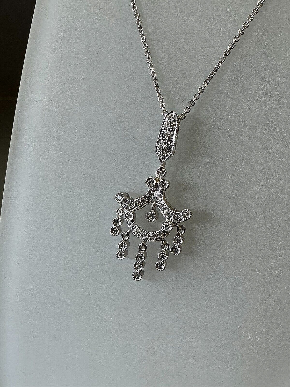 14K WHITE GOLD 39 NATURAL DIAMONDS LADIES LUXURY PENDANT NECKLACE 16″ 4g+ NEW