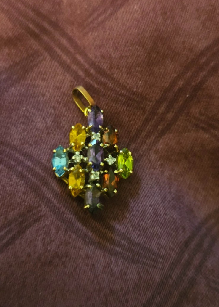 14K Pendant with 18K Bail 1, inch 2 gram Pendant with 4 Diamonds and 9 Gemstones