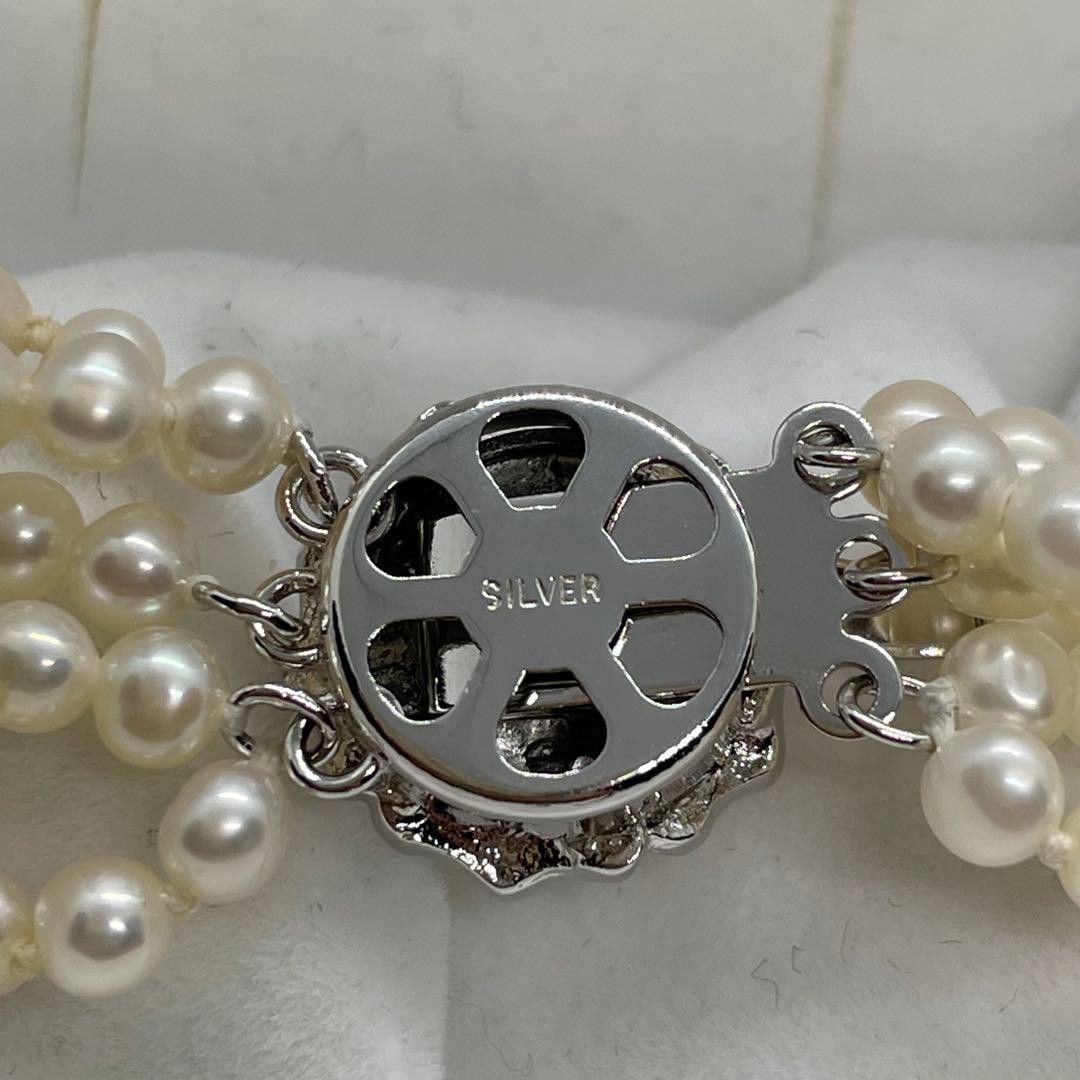 5 Strand Genuine Pearl Necklace White 4.0mm Silver Clasp Formal Auth From Japan