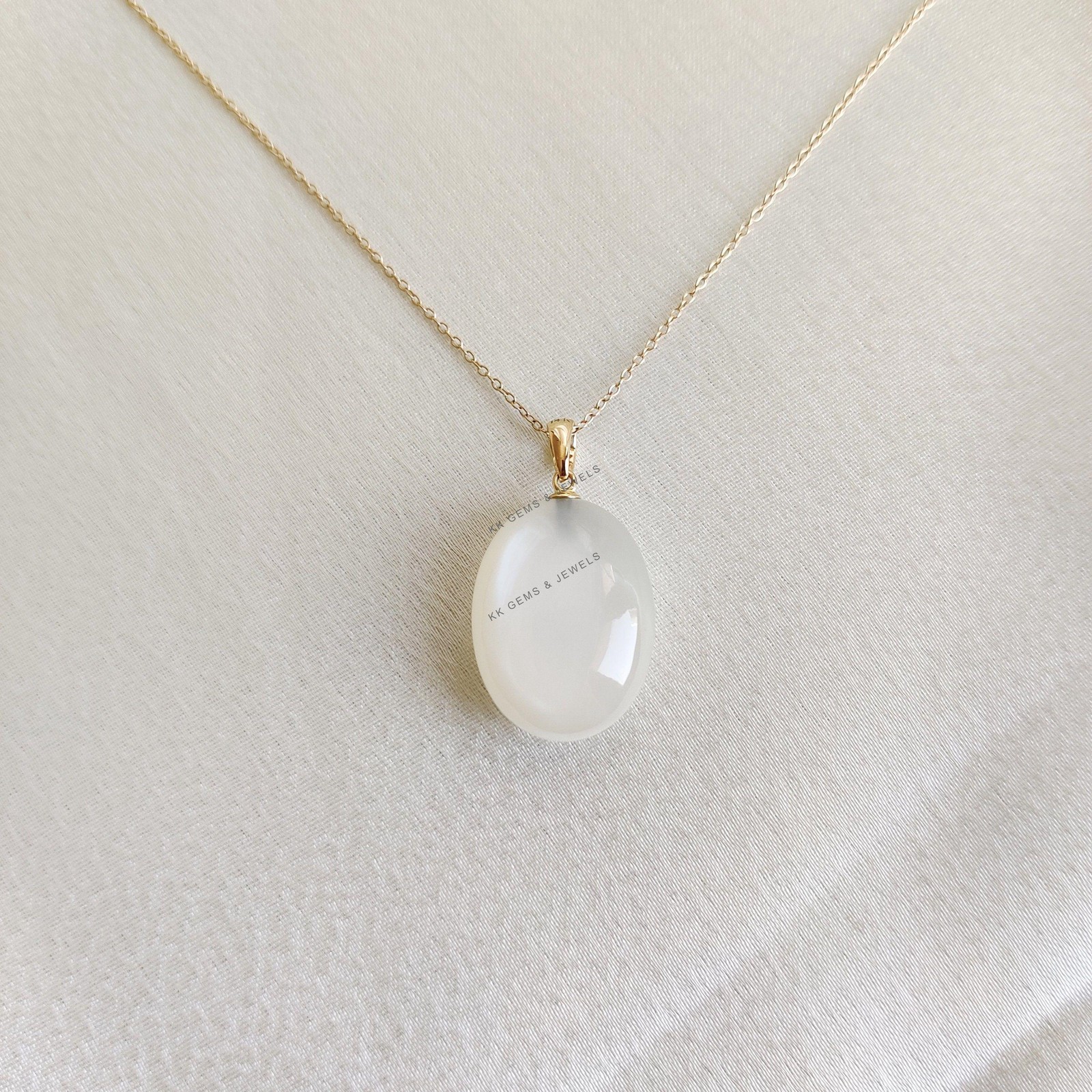 26.32ct Natural White Moonstone Pendant 14K Gold Minimalist June Birthstone