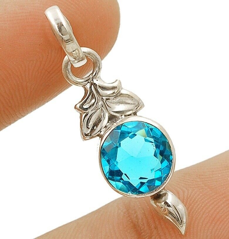 4CT Natural Flawless Blue Topaz 925 Sterling Silver Pendant 1 1/4″ Long @B7-3