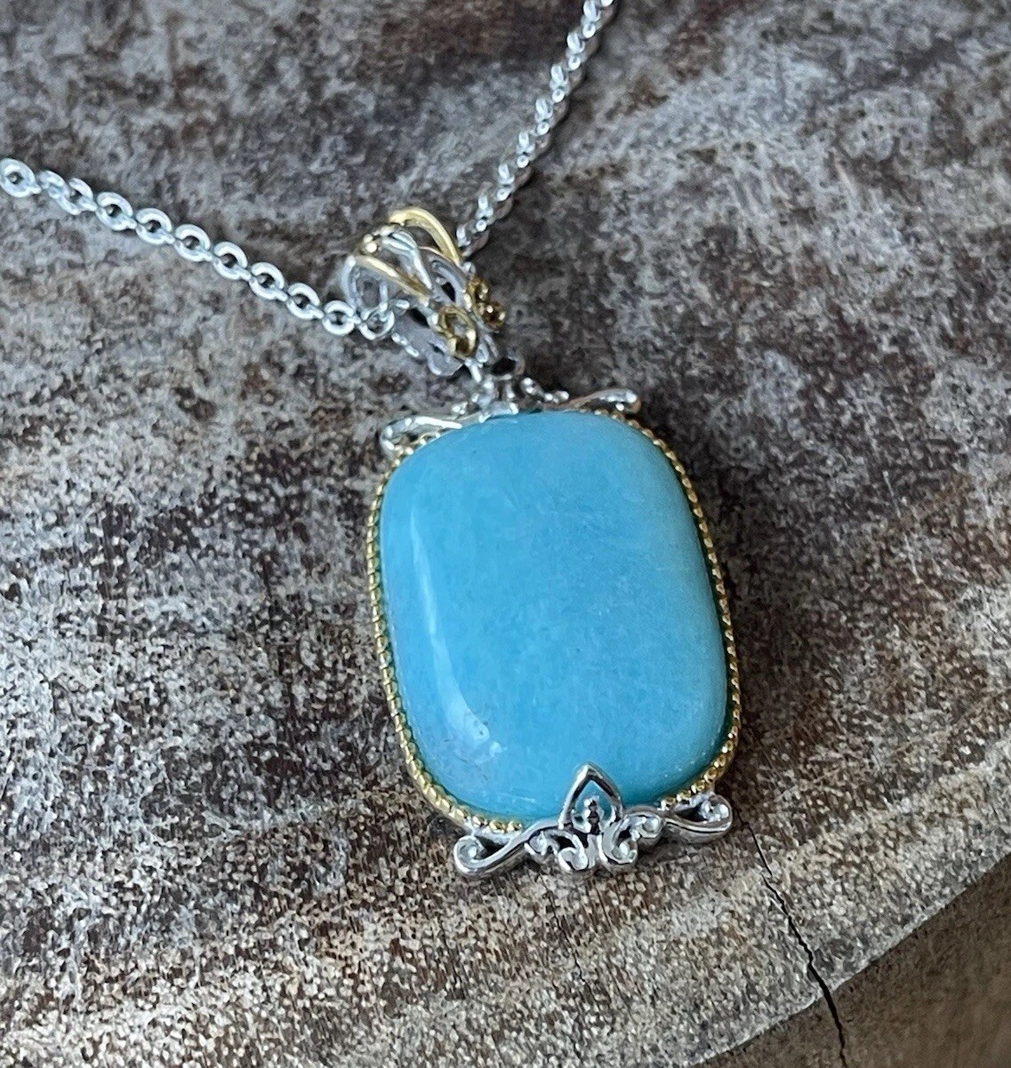 Peruvian Amazonite Cushion Cut Pendant W/Chain 925 Sterling Silver Jewelry
