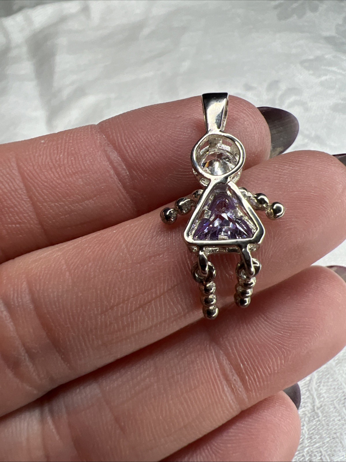 VTG Sterling Silver Girl Birthstone Pendant June amethyst 925 Charm Family