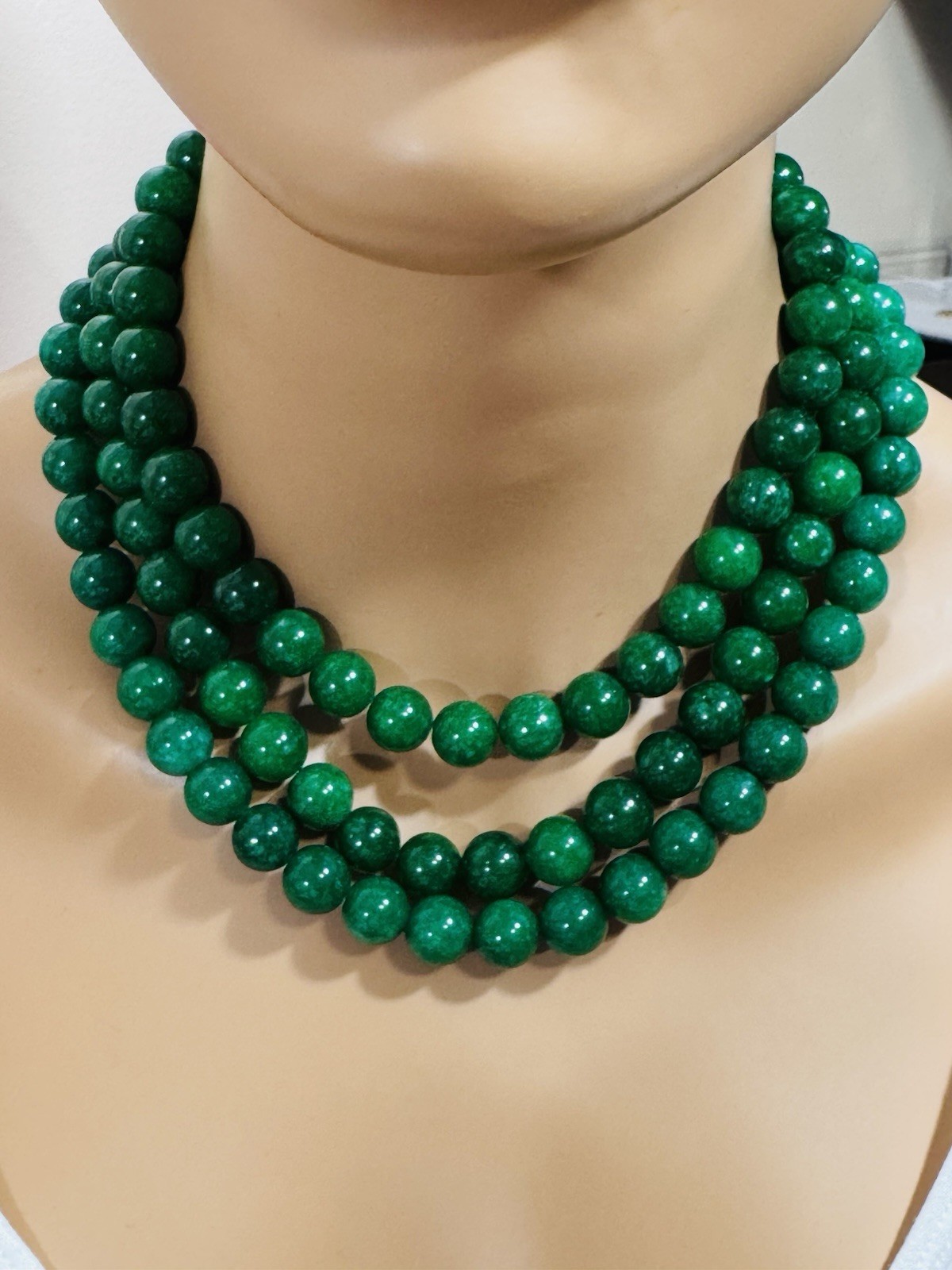 GREEN Beads Jade Myanmar Burma Necklace 18” Inch long 98.4g 11/12mm WOMENS
