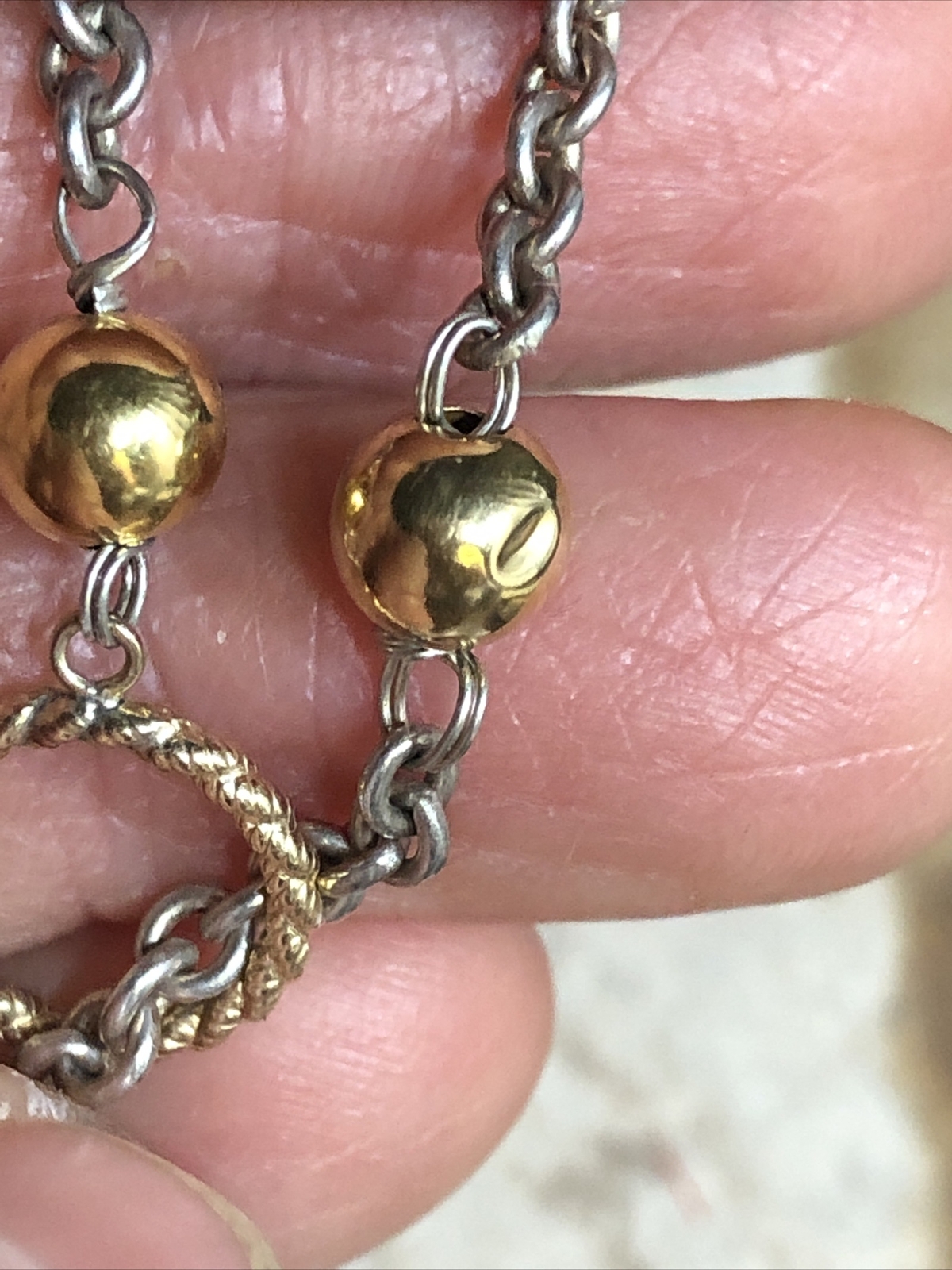 Vintage HANA Sterling Silver 925 Gold 14K Ball Lariat Tassel Necklace, 13.7g