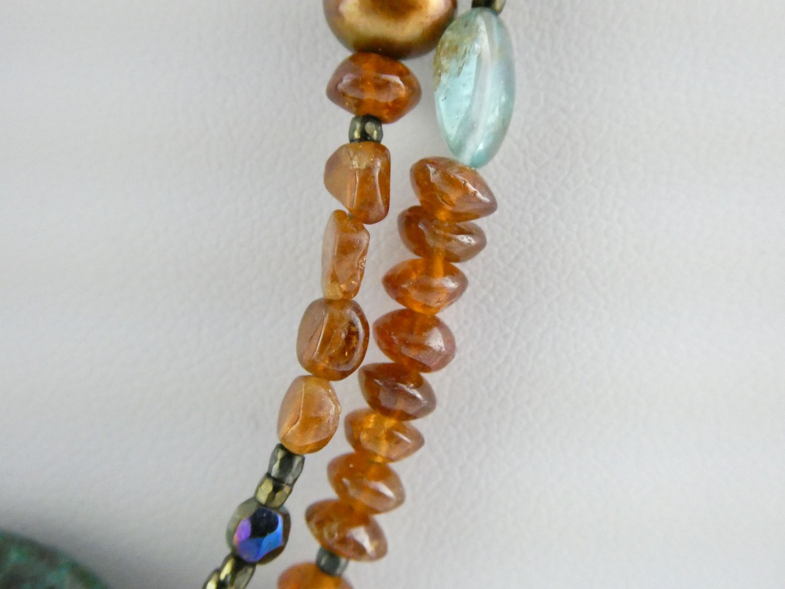 Sterling Silver Amber Chrysocolla Multi Gemstone Two Strand Necklace 17.5 In 19g